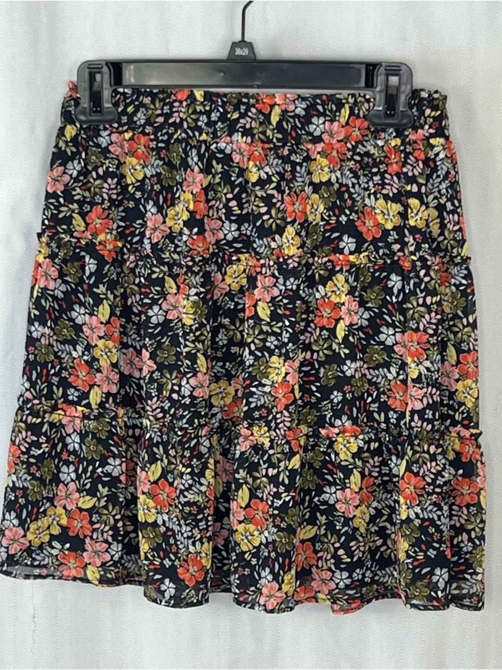 Loft Skirt Floral Tiered Smocked Waist Cottagecore Whimsy Sheer Lined EUC XS 👍 - Picture 2 of 6